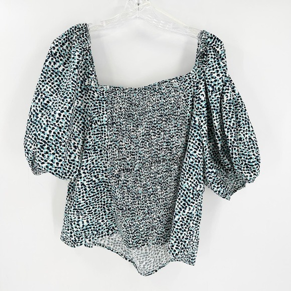 ELOQUII Elements Paint Speckle Puff Sleeves Smocked Top Women's Plus Size 26 - Picture 4 of 12